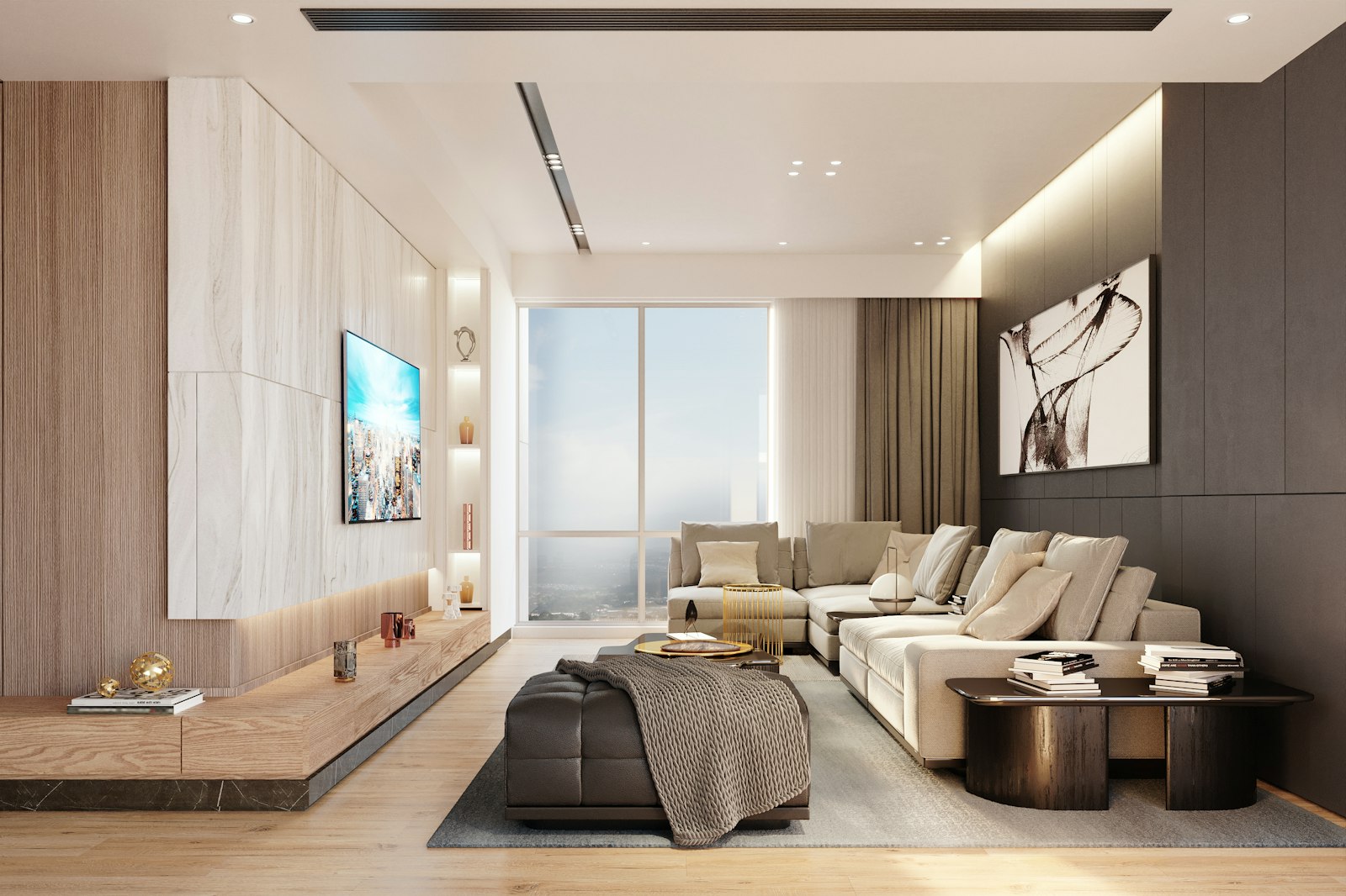 Spacious, professionally cleaned villa living room in Dubai with city view